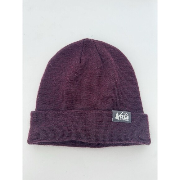 REI Co Op Wool Blend Beanie Watch Cap Fisherman Burgundy Outdoor Hiking Camping - Picture 1 of 6